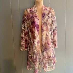 Vintage Cal Style lace cardigan floral‎ sheer mesh jacket Made USA Y2K romantic
